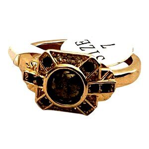 Gold-Tone Fragrant Jewels Ring Size 7 With Dark Center Stone & Accent Stones